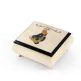 Stunning 18 Note Ivory Stain Beatrix Potter Music Box with Tales of Peter Rabbit Wood Inlay - Music of the Night (Phantom of the Opera)