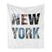 New York Soft Flannel Fleece Blanket NY City Letters Designed with Famous Local Landmarks Art Print USA Theme Cozy Plush for Indoor and Outdoor Use 70 x 90 White and Multicolor by Ambesonne