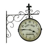 Upper Deck Metal Vintage Happy Hour Double Sided Wall Clock Rustic Home Decor