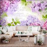 Tiptophomedecor Peel and Stick Floral Wallpaper Wall Mural - Hortensiaâ€™s In Lilac- Removable Wall Decals