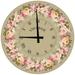 Large Wood Wall Clock 24 Inch Round Vintage Pink Yellow Flower Round Small Battery Operated Wall Art