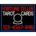 Fortune Teller Tarot Cards With Phone Number Blue Border LED Neon Sign 24 Tall x 31 Wide - inches Black Square Cut Acrylic Backing with Dimmer - Premium built indoor LED Neon Sign for Storefront.