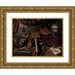 Bartolomeo Bettera 24x19 Gold Ornate Framed and Double Matted Museum Art Print Titled - Musical Instruments Books Music Scores a Globe and a Rooster on a Table Draped with a Carpet