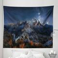 Night Tapestry Dolomites Italy Alps Mountain Landscape with Starry Night Sky Milky Way Fabric Wall Hanging Decor for Bedroom Living Room Dorm 5 Sizes Dark Blue Redwood Tan by Ambesonne