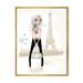 Designart Cute Girl By The Tour Paris Eiffel Tower Children s Art Framed Canvas Wall Art Print