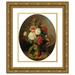 Josef Lauer 12x14 Gold Ornate Wood Frame and Double Matted Museum Art Print Titled - Flower Piece with Gold Fish Glass