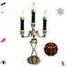 Triple LED Halloween Candles Flameless and Skeleton Candle Holder Stand for Skull Halloween Decoration and Haunted House Decor