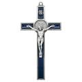 5.25 Silver-Tone St. Benedict Crucifix with Blue Enamel Inlays