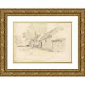 Robert Hills 14x11 Gold Ornate Wood Frame and Double Matted Museum Art Print Titled - A Farm at Eton