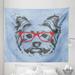 Yorkie Tapestry Yorkshire Terrier Portrait Red Nerd Glasses Tainted Backdrop Animal Fabric Wall Hanging Decor for Bedroom Living Room Dorm 5 Sizes Pale Blue Grey Vermilion by Ambesonne