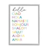 Stupell Industries Hello Ciao Hola Namaste Greetings Rainbow Typography Graphic Art Gray Framed Art Print Wall Art 11x14 by Elizabeth Tyndall