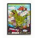 Stupell Industries Fun Dinosaur Facts T-Rex Destroys City Scene Framed Wall Art Design by Sangita Bachelet 16 x 20 Black Framed