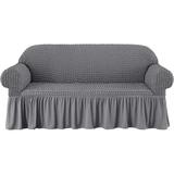 Universal Sofa Slipcover with Skirt 1 Piece Fitted Couch Cover for 1/2/3 Seater Washable High Elastic Durable Seersucker Fabric with Skirt Country Style(3 Seater Light Gray)