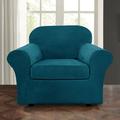 SHANNA Sofa Covers Stretch Velvet Couch Covers with Seperate Seat Cushion Covers Armchair /Loveseat / Sofa Slipcovers (Dark Green Armchair Cover)