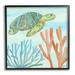 Stupell Industries Green Sea Turtle Floating Underwater Ocean Coral Framed Wall Art 24 x 24 Design by Katie Doucette