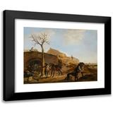 Dirk Stoop 14x12 Black Modern Framed Museum Art Print Titled - A Landscape with Sportsmen Preparing for the Hunt Together with Their Hounds and Horses (1651)