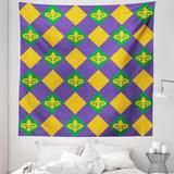 New Orleans Tapestry Mardi Gras Themed Rhombuses with Fleur De Lis Motifs Classic Geometry Fabric Wall Hanging Decor for Bedroom Living Room Dorm 5 Sizes Green Violet Yellow by Ambesonne