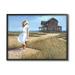 Stupell Industries Woman Standing Windswept Breeze Distant Beach House Painting Black Framed Art Print Wall Art Design by Tom Mielko