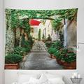 Rustic Tapestry Narrow Street with Flowers Rural Wine Town in Southern France Provinces Photo Fabric Wall Hanging Decor for Bedroom Living Room Dorm 5 Sizes Grey Green by Ambesonne