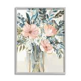 Stupell Industries Beautiful Blue Pink Flower Bouquet Painting Delicate Blossoms Drawings Gray Framed Art Print Wall Art 16x20 by Nina Blue