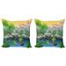 Cartoon Throw Pillow Cushion Cover Pack of 2 Vector Ducks Frogs in a Lake Pond Trees Image Kids Nursery Design Artwork Zippered Double-Side Digital Print 4 Sizes Multicolor by Ambesonne