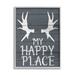 Stupell Industries Rustic My Happy Place Large Elk Antlers Gray Framed by Kim Allen