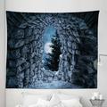 Gothic Tapestry Dark Cave the Full Moon at Night Scary Horror Medieval Art Print Fabric Wall Hanging Decor for Bedroom Living Room Dorm 5 Sizes Blue Grey by Ambesonne