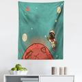 Space Tapestry Cosmic Background with Doodle Cosmonaut Floating Planetary Landscape Fabric Wall Hanging Decor for Bedroom Living Room Dorm 5 Sizes Coral Turquoise Ivory by Ambesonne