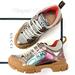 Gucci Shoes | New Gucci Flashtrek Eu 36.5 / Us 6 Metallic Leather Sega Logo Sneakers $980 Auth | Color: Green/Pink | Size: 36.5eu