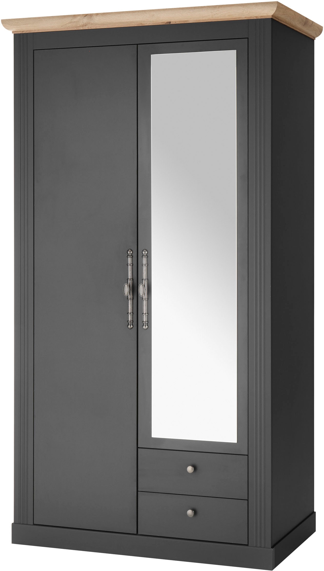 Kleiderschrank HOME AFFAIRE "WESTMINSTER Wäscheschrank in 2 Farben, Landhausschrank Metallgriffe", grau (grau dunkel), B:108cm H:203cm T:63cm, Schränke, Kleiderschrank, Drehtürenschrank mit Spiegel, Schlafzimmerschrank, 109 cm breit