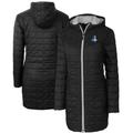 Women's Cutter & Buck Black Detroit Lions Throwback Logo Rainier Primaloft Eco Full-Zip Hoodie Long Coat