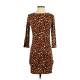Forever 21 Contemporary Casual Dress - Bodycon Crew Neck 3/4 sleeves: Brown Animal Print Dresses - Women's Size Small