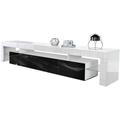 Armoire basse Meuble Table tv Etagère Lima en Blanc mat- haute brillance - Façades en Noir haute
