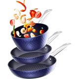 Kitchen Cookware Sets Nonstick Blue,1.2 Quart Pot Saucepan with 8 inch Small Frying Pan and 9.5 inch Frying Skillet Pan