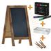 Flash Furniture Canterbury 40 x 20 Rustic Brown Wooden Indoor/Outdoor A-Frame Magnetic Chalkboard Sign Set with 8 Chalk Markers 10 Stencils 2 Magnets and Eraser