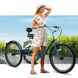 Adult Tricycles 7 Speed Adult Trikes 24/26 inch 3 Wheel Bikes Cruise Bike with Basket for Seniors Women Men for Recreation Shopping Exercise Multiple Colors