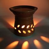 Home Decor Regular Use Pollution Free Handmade Ceramic Ethnic Tealight Candle Aroma Diffuser Oil Burner with Sandal Wood Fragrance Oil Brown Color Tealight Candle Aromatherapy Incense Oil Warmer Qty 1