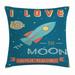I Love You Throw Pillow Cushion Cover Spaceship Galaxy Stars Cosmos Love Theme Retro Inspirational Letters Decorative Square Accent Pillow Case 16 X 16 Inches Dark Blue and Coral by Ambesonne