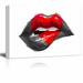 wall26 - Canvas Wall Art - Red Heart Shaped Print on Sexy Lips - Giclee Print Gallery Wrap Modern Home Art | Ready to Hang - 16x24 inches