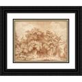 Jean-HonorÃ© Fragonard 18x15 Black Ornate Wood Framed Double Matted Museum Art Print Titled - A Gathering at Wood s Edge (ca. 1770-73)