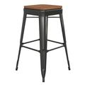 Flash Furniture Kai Commercial Grade 30 High Backless Black Metal Indoor-Outdoor Barstool with Teak Poly Resin Wood Seat