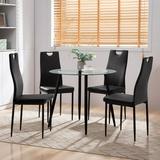 Nopurs Dining Room Table Set for 4 Modern Tempered Glass Dining Table and Chairs Set(Round Black Table+ 4 Black Chairs)