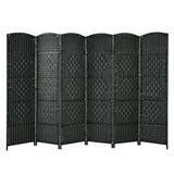 Black 6-Panel Room Divider 6.5Ft Weave Fiber Folding Privacy Screen