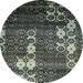 Ahgly Company Indoor Round Abstract Dark Sea Green Abstract Area Rugs 6 Round
