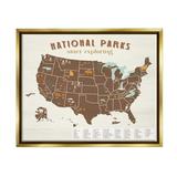 Stupell Industries Start Exploring National Parks Map United States Metallic Gold Framed Floating Canvas Wall Art 24x30 by Daphne Polselli