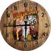 Large Wood Wall Clock 24 Inch Round Clock for Men Full Service Route 66 Sexy Girl Gasp Pump Red Motorcycle USA Round Small Battery Operated