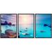 wall26 - 3 Piece Framed Canvas Wall Art - Fantastic Morning Blue Sea Glowing by Sunlight. Dramatic Scene - Modern Home Art Stretched and Framed Ready to Hang - 24 x36 x3 BLACK