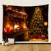 Merry Christmas Tapestry Fireplace Santa Claus Xmas Tree Gifts Wall Hanging Art Tapestries for Backdrop for Photography Blanket Home Headboard Bedroom Living Room Dorm Festival Decor