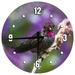 Large Wood Wall Clock 24 Inch Round Purple and Pink Bird Round Small Battery Operated Wall Art