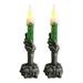 2 Pack Skeleton Hand Candle Light Halloween Skull Candles Holder Light Halloween Decorative Candle Holder Skeleton Ghost Hand Flameless Candles Lamp for Party Bar Haunted Decor Green